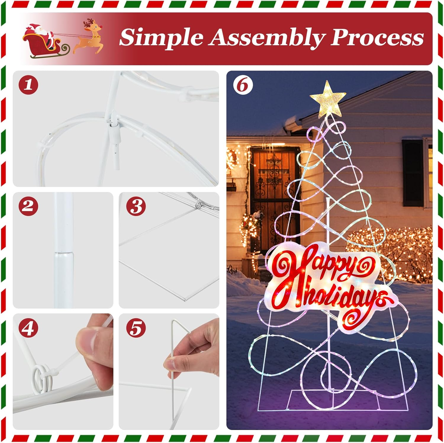 Costway 170 CM Outdoor Colorful Christmas Tree, Pre-Lit Christmas Tree W/ 216 LED Lights, 6 Lighting Modes, Color Changing Artificial Xmas for Indoor, Home, Party, New Year Decoration image number 3