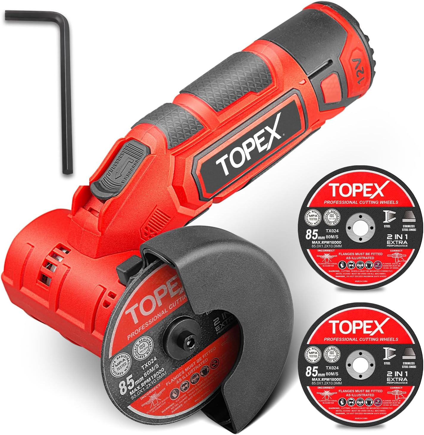 TOPEX 12V Cordless Angle Grinder Kit for Metal and Wood W/Lithium-Ion Battery&Charger image number 5
