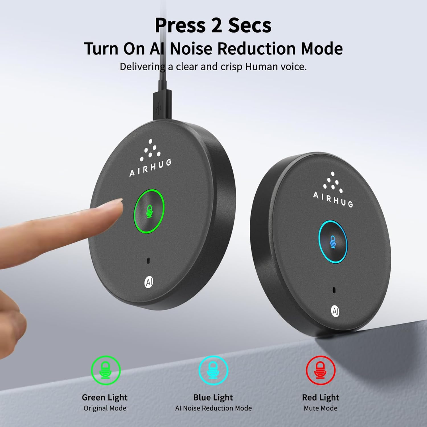 AIRHUG USB Microphone No Speaker,Desktop Computer Mic, Mute Button with LED Indicator,Ai Noise Reduction,Plug & Play Omnidirectional Condenser PC Laptop Mics,For Online Calls/Class/Recording Video image number 5