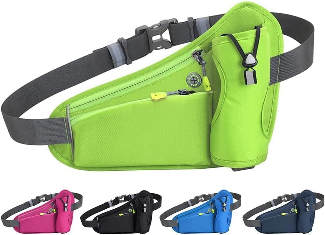Lightweight Running Belt with Water Bottle Holder, Water Resistant Running Belts with Reflective Strips and Headphone Hole, Runner Belt & Workout Fanny Pack for Men, Woman, Kids (Blue)