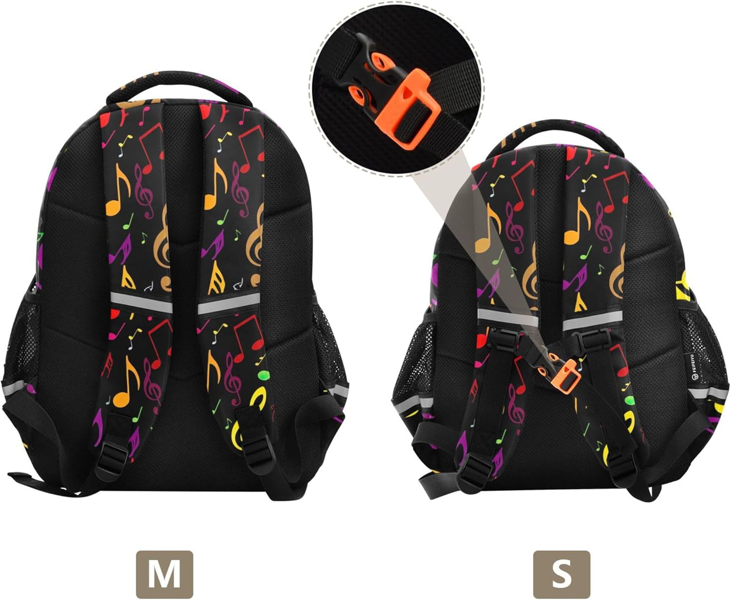 Joisal Backpacks Colorful Music Notes Symbols Black Kids Backpacks Daypack School Supplies Preschool Book Bag Colorful image number 3