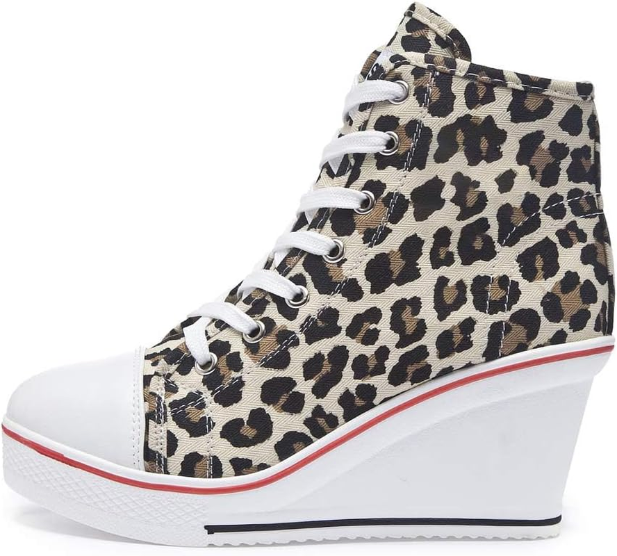 Hurriman Women'S Wedge Sneakers High Heel Canvas Shoes Lace up High Top Side Zipper Fashion Sneakers