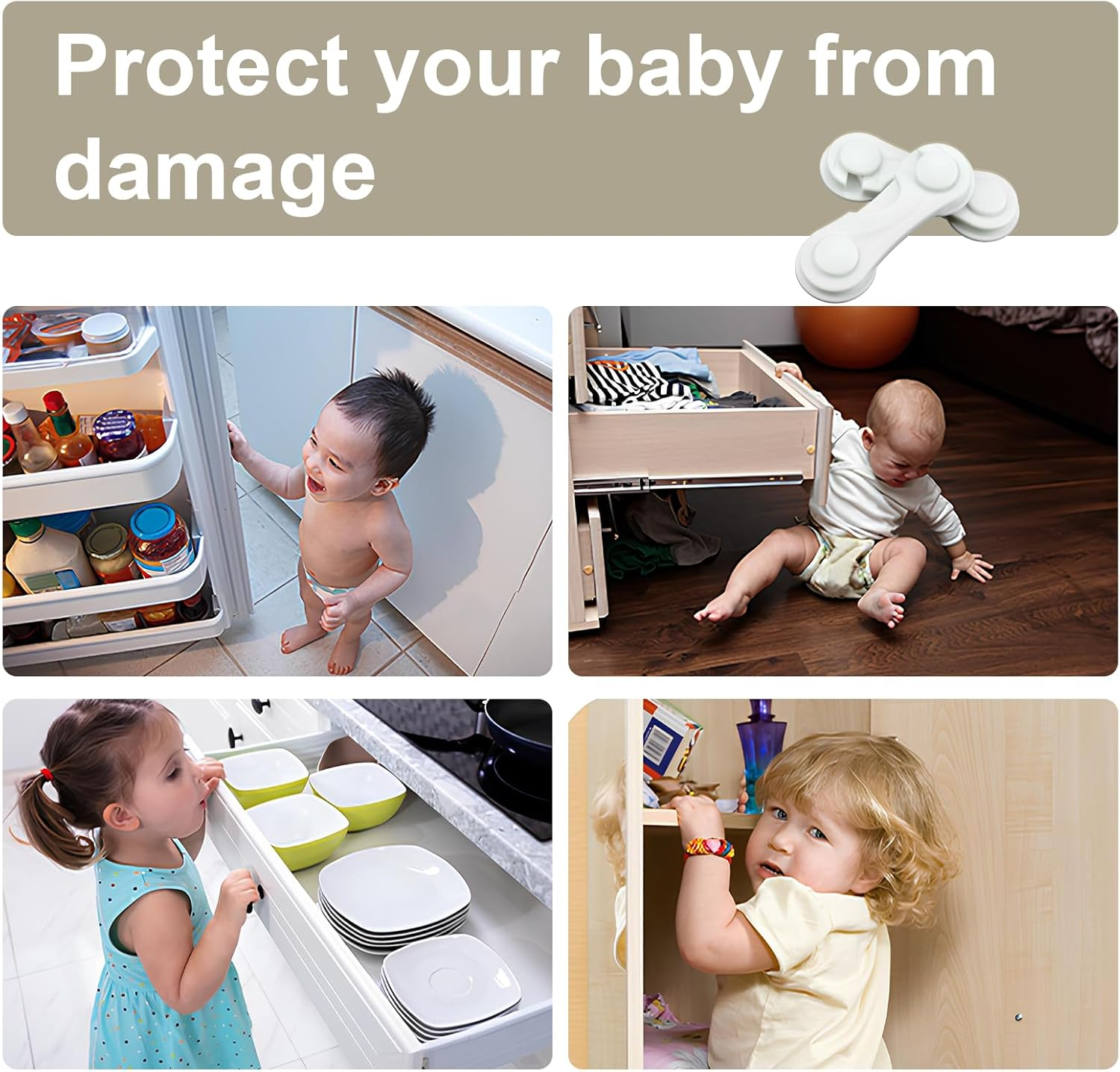 Child Safety Cabinet Locks 8 Pack Cabinet Door Locks with Adhesive for Baby Proof Childproof Safety Locks for Drawer Cupboards Fridge Closet and Pantry image number 1