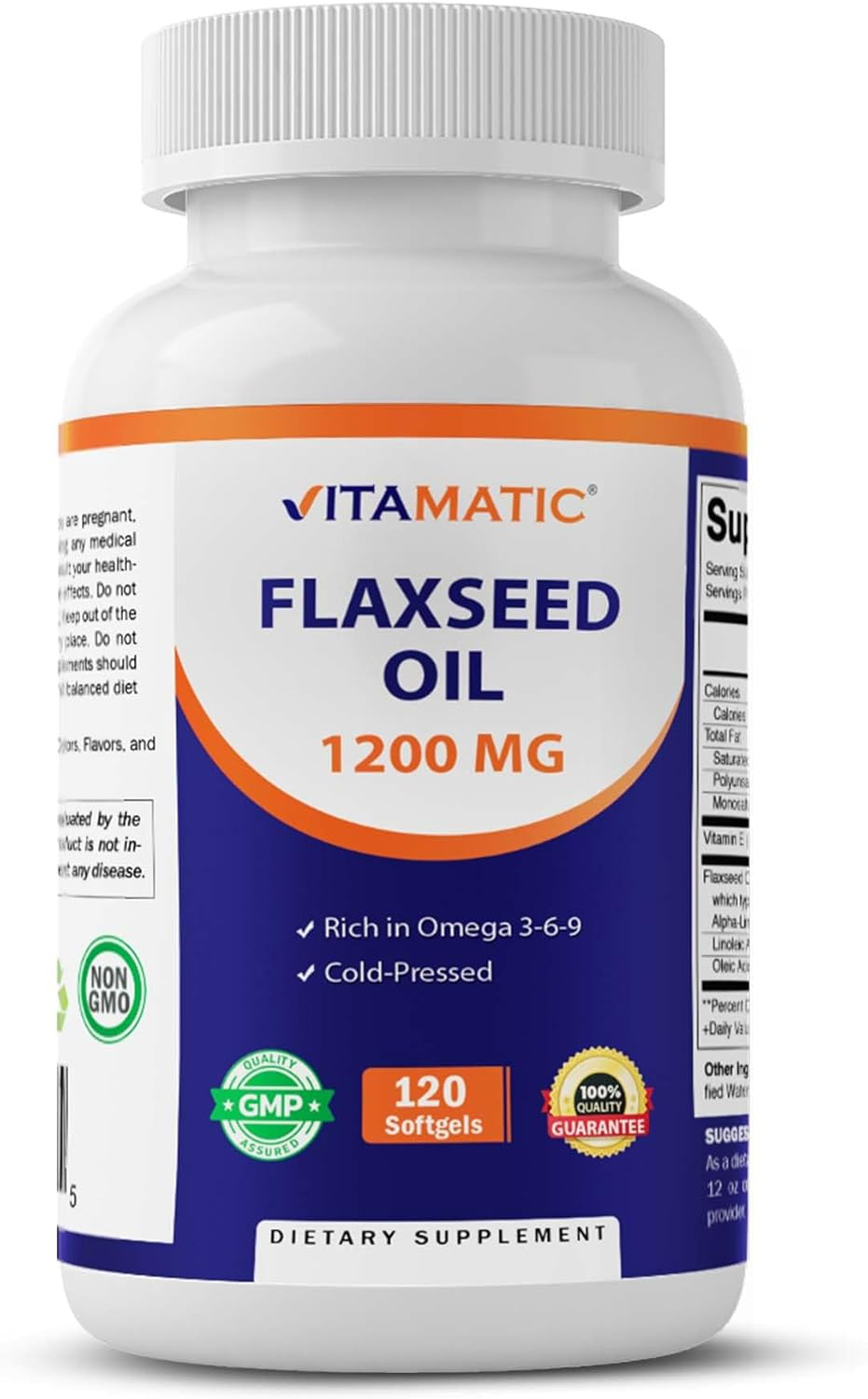 Vitamatic Flaxseed Oil 1200Mg 120 from Cold Pressed Flax Seed - 675 Mg of ALA Omega 3 Fatty Acids for Improving Heart Health image number 3
