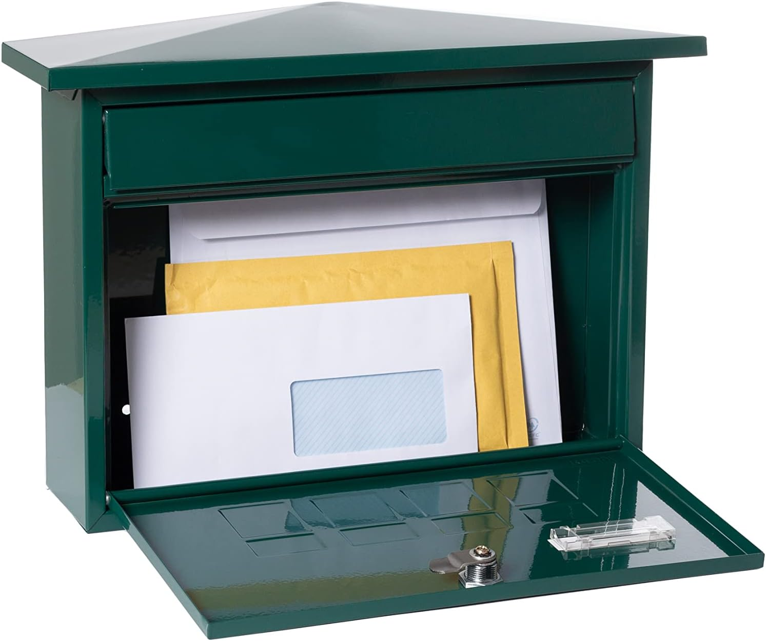 ARREGUI Deco E5703 Galvanised Steel Letter Box, Size M (DIN A4 Post), Horizontal Wall Post Box for Outdoor Use, Post Box with Name Plate and Flap, Green