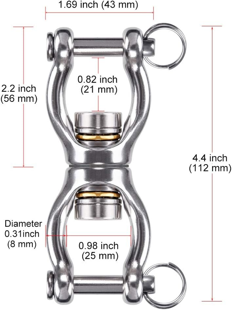 Dolibest Permanent Antirust Stainless Steel Swing Swivel with Bearing Double Open 360&deg; Rotation, 770LB Capacity, Device Hanging Accessory for Web Tree Swing, Aerial Dance, Swing Yoga Swing Sets image number 6