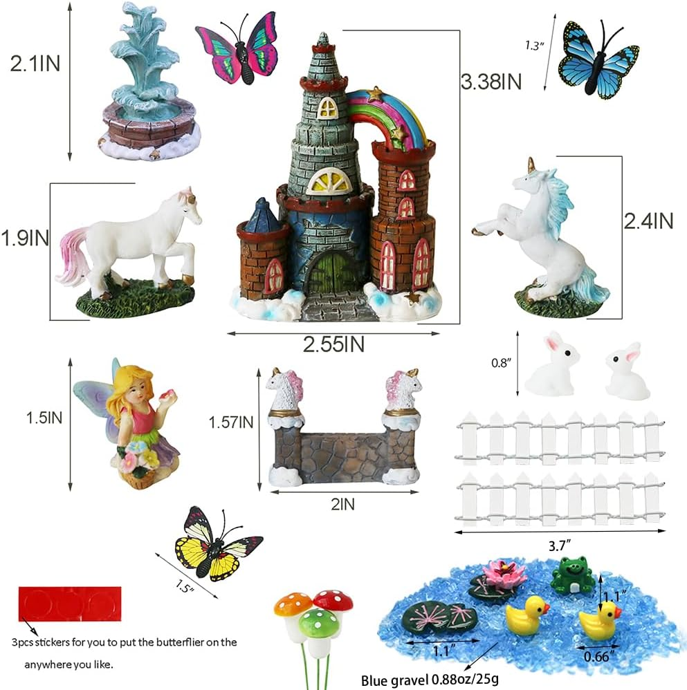 Bangbangda Unicorn Figurines Fairy Garden Accessories - Miniature Unicorn Gift Set Outdoor Garden Decoration &ndash; Fairy Figurines Castle Fountain Girl Birthday Gifts (Set of 23) image number 3