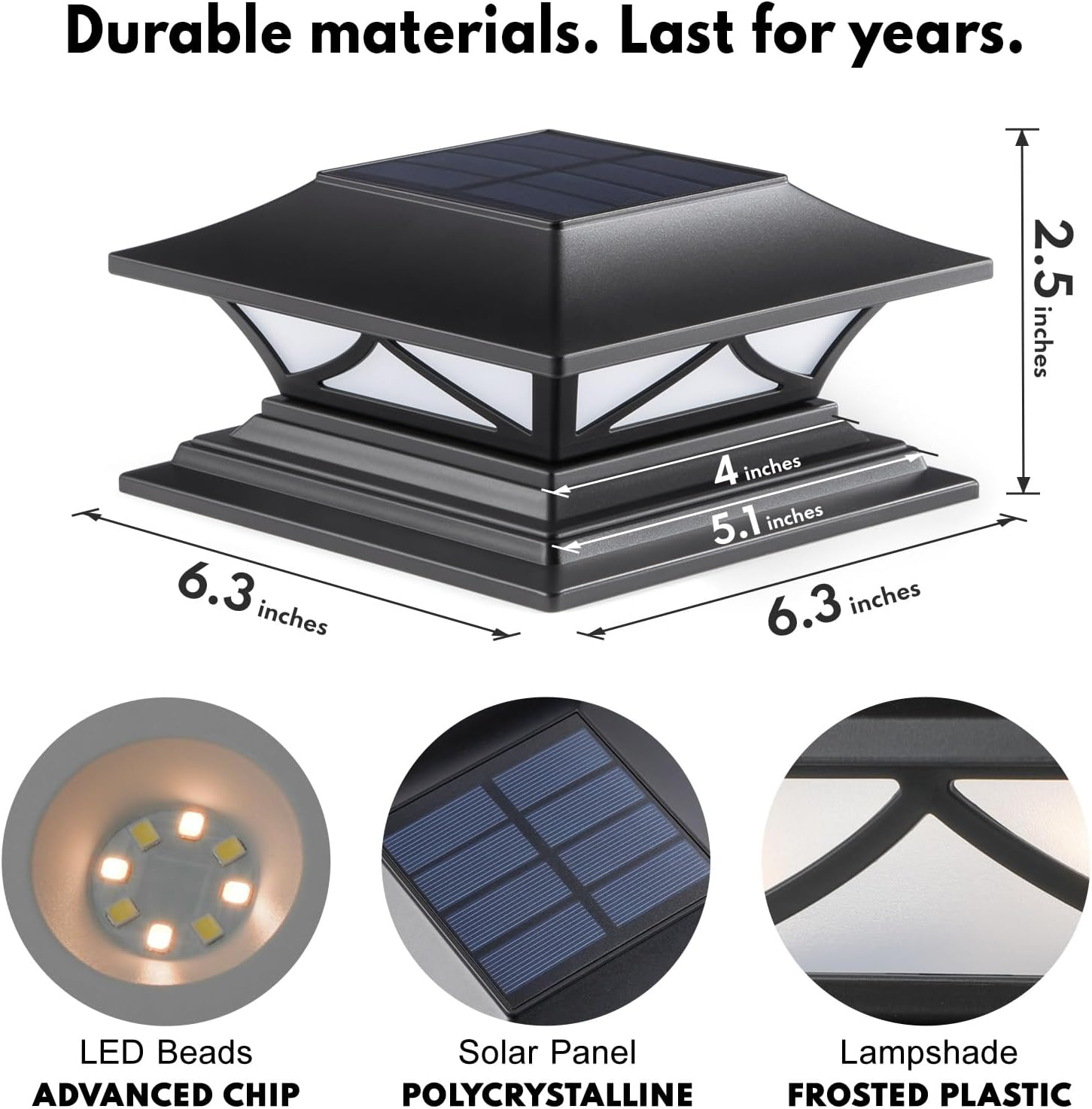 Solar Post Cap Lights 2 Pack, Solar Post Lights Outdoor Waterproof with 2 Color Modes, IP44 Deck Post Lights Solar Powered for 4X4, 5X5, 6X6 Vinyl/Wooden Posts, Decorate Deck, Patio, Porch, Fence image number 1