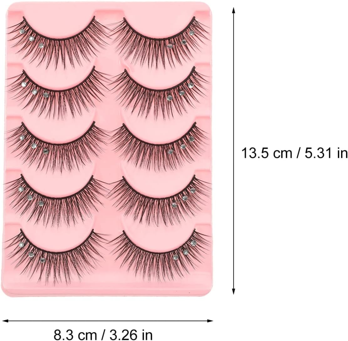 Lurrose Natural False Lashes 5 Pairs False Eyelashes Fluffy Eyelashes with Rhinestones Fake Lashes Natural Look Lashes Pesta&ntilde;as Postizas Naturales image number 1