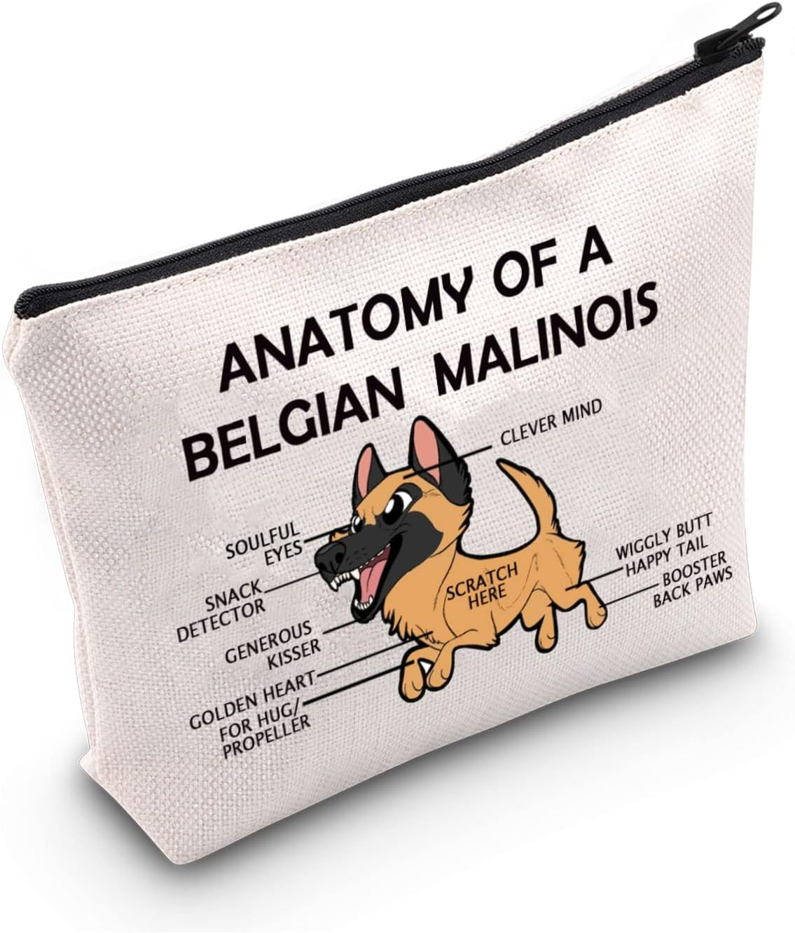G2TUP Belgian Malinois Dog Lover Gift Anatomy of a Belgian Malinois Makeup Bag Belgian Malinois Mom Cosmetic Bag Dog Owner Zipper Travel Bag, Anatomy of a Belgian White Bag image number 2