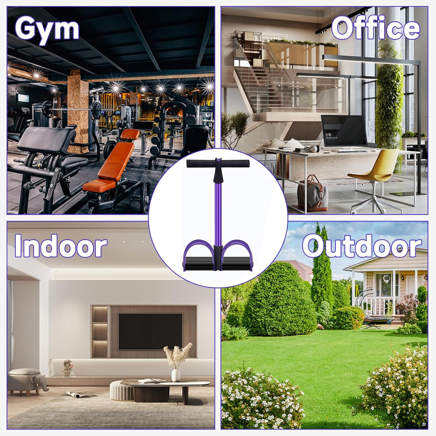 Multi-Function Tension Rope, 6-Tube Elastic Yoga Pedal Puller Resistance Band with Handles, Natural Latex Sit up Exercise Equipment Home Gym Tummy Trainer for Men Women image number 5