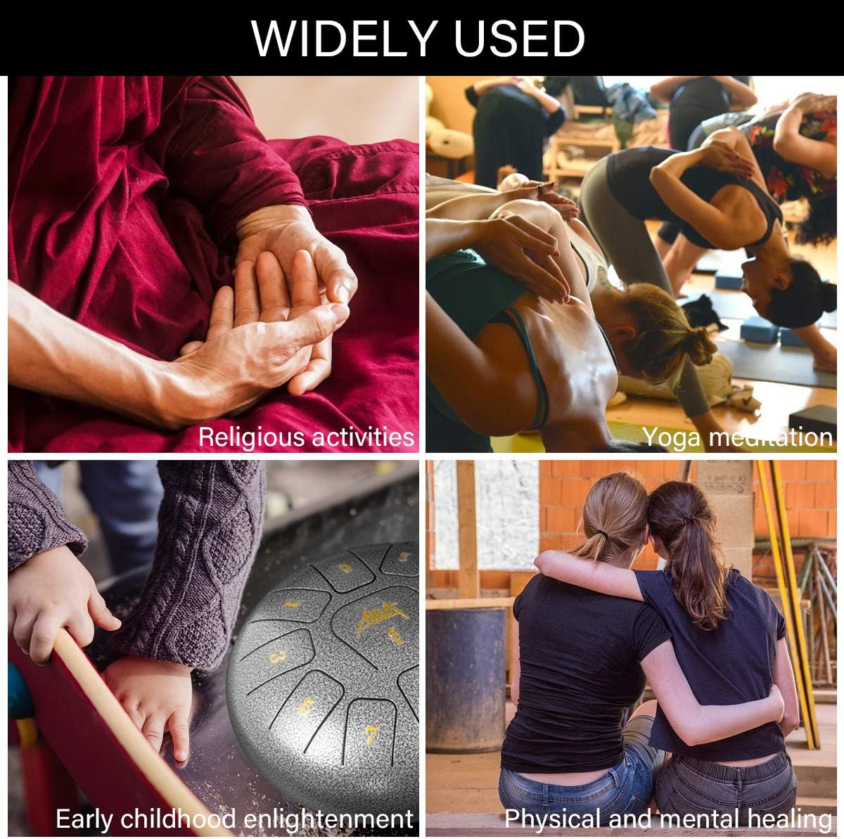 Steel Tongue Drum, AKLOT 10 Inch 11 Notes Tank Drum C Key Percussion Steel Drum Kit W/Drum Mallets Note Stickers Finger Picks Mallet Bracket and Gig Bag image number 5