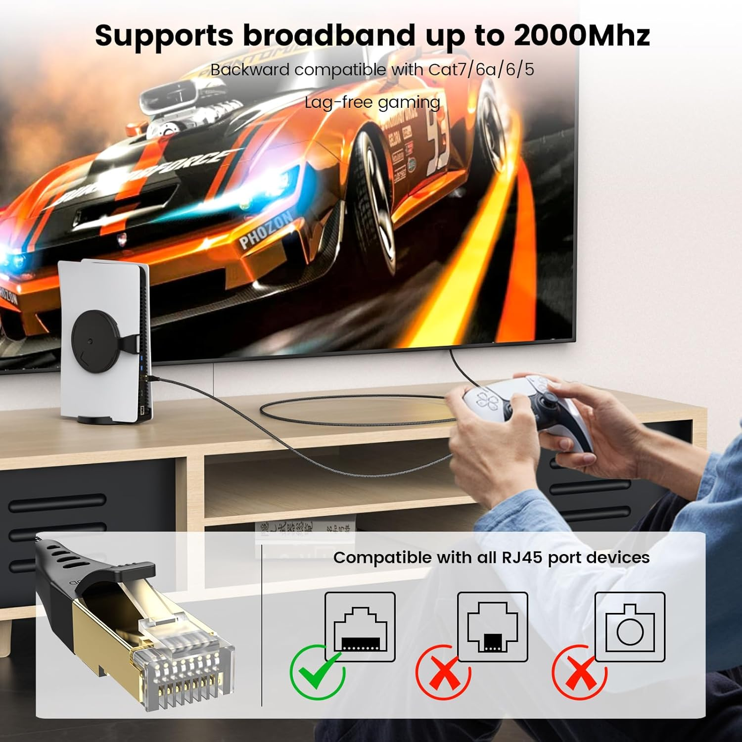 MOGOOD Cat 8 Ethernet Cable, 5M 40Gbps/2000Mhz High Speed Network Cable, STP RJ45 Gigabit Gold Plated Patch Cable Cat 8 LAN Internet Cable for PS4/5, Xbox, Modem. image number 5