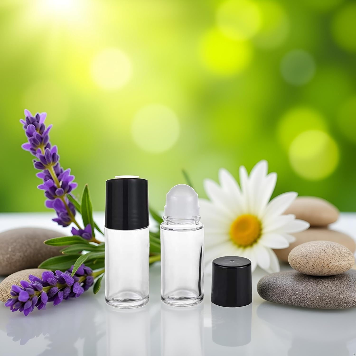 Juroicessry 2Pcs Black 30ML Clear Empty Glass Essential Oil Roller Bottles Vials Containers Refillable Roll-On Bottle,Refillable Cosmetic Containers Refillable,Roller Bottles,Tools and Accessories image number 5