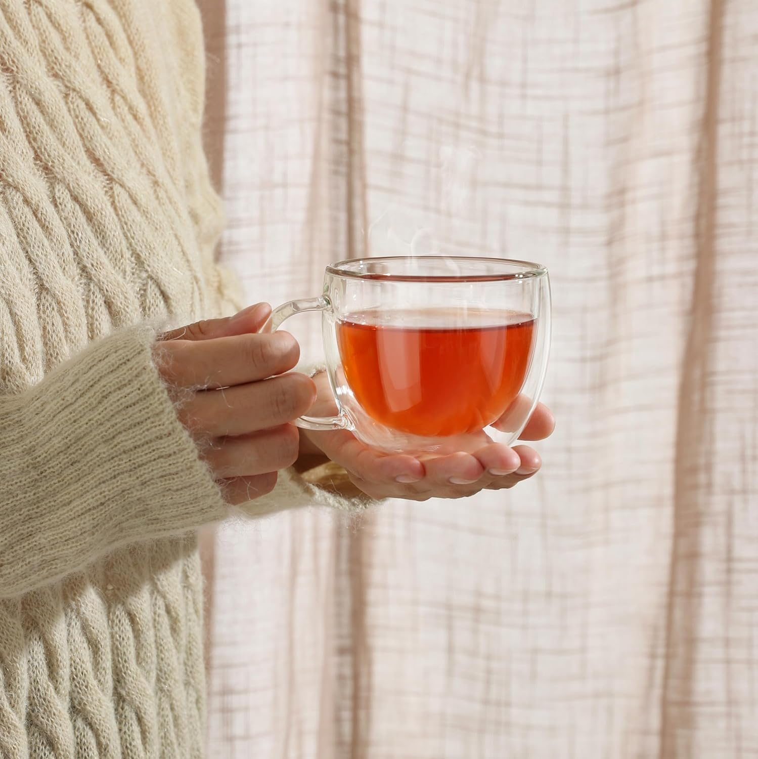 Cnglass Double Walled Glass Cappuccino Mugs 240Ml/8.1Oz,Clear Insulated Glass Coffee Cups with Handle for Espresso,Latte,Cappuccino,Tea,Set of 2