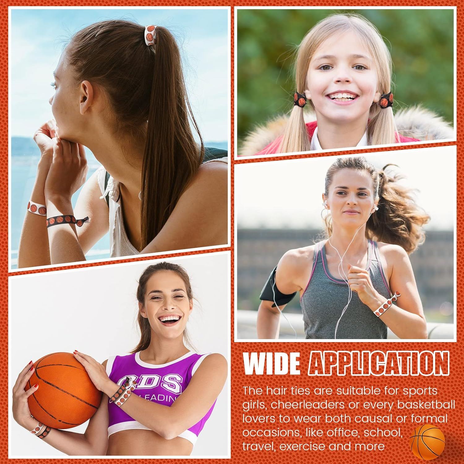 Hanaive 20 Pcs Basketball Hair Ties Elastic Ponytail Holders No Crease Ribbon Basketball Hair Accessories for Party Team (Orange) image number 4