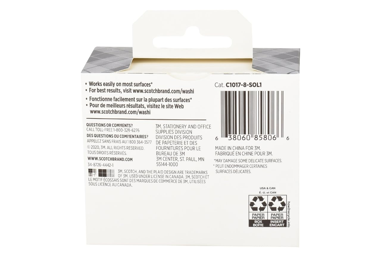 Scotch Washi Tape, Solid Color Rainbow Design, 8 Rolls, Great for Bullet Journaling, Scrapbooking and DIY D&eacute;cor (C1017-8-SOL1) image number 1