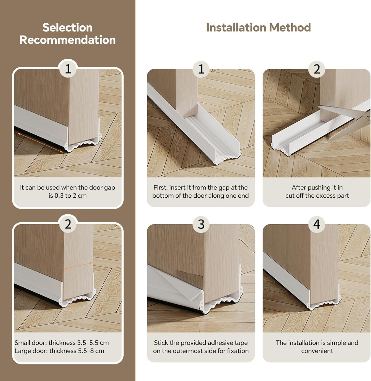 LAYOMI New Upgrade under Door Draft Stopper 39" - Double-Sided Mute Door Seam Seal Strip for Soundproofing and Noise Blocking (Black, for Door Thickness 3.5-5.5 Cm) image number 4