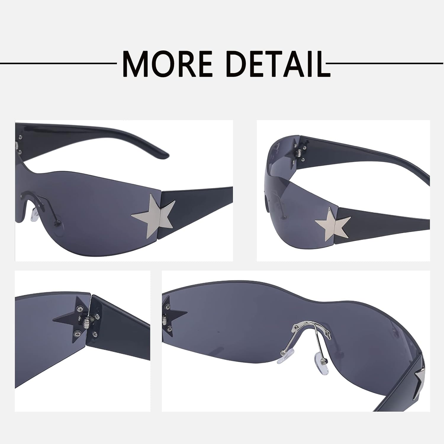 LJCZKA Rimless Star Sunglasses Y2K for Women Men, Oversized Wrap around Sunglasses One Piece Futuristic Shades UV400 Protection - Brown / Gradient Brown image number 4