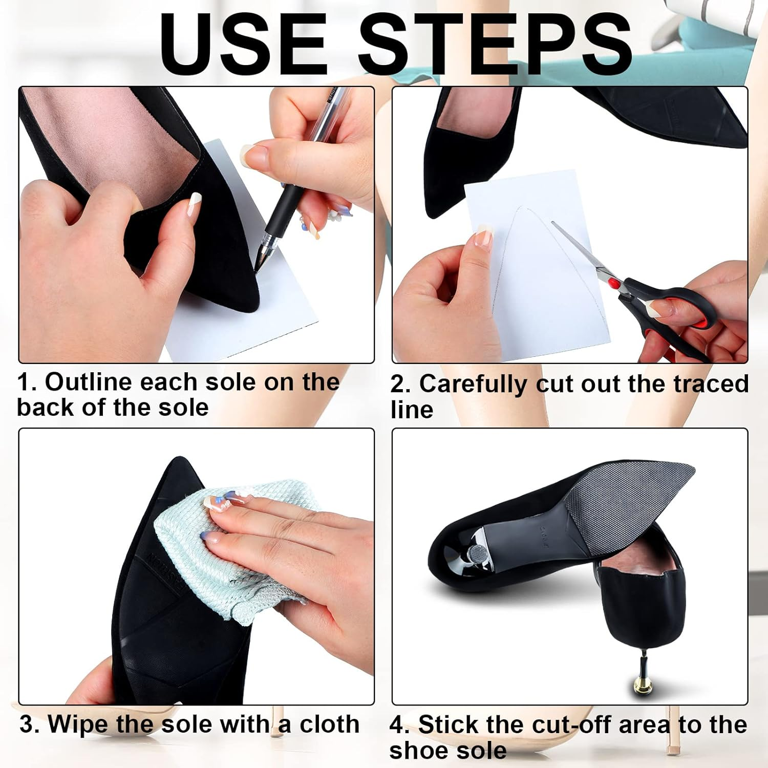 Timtin 9 Pcs Shoe Sole Protectors Self Adhesive Nonslip Pads anti Slip Shoe Grip Sticker for High Heels, Rubber Silicone Resistant High Heels (5.1 X 3.15 X 0.04 Inch), White, 5.1 X 3.15 X 0.04 Inch image number 6