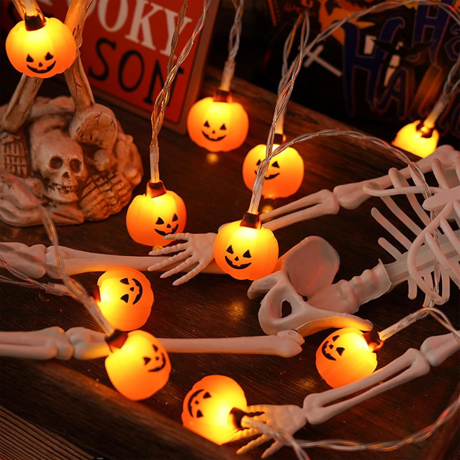 Koboko Halloween Fairy Lights Pumpkin Decoration, 3 M 20 LED Fairy Lights, Halloween Pumpkin, Autumn Decorative Fairy Lights, Battery Operated, Orange Pumpkin Lights for Indoor Outdoor Use, Autumn image number 1