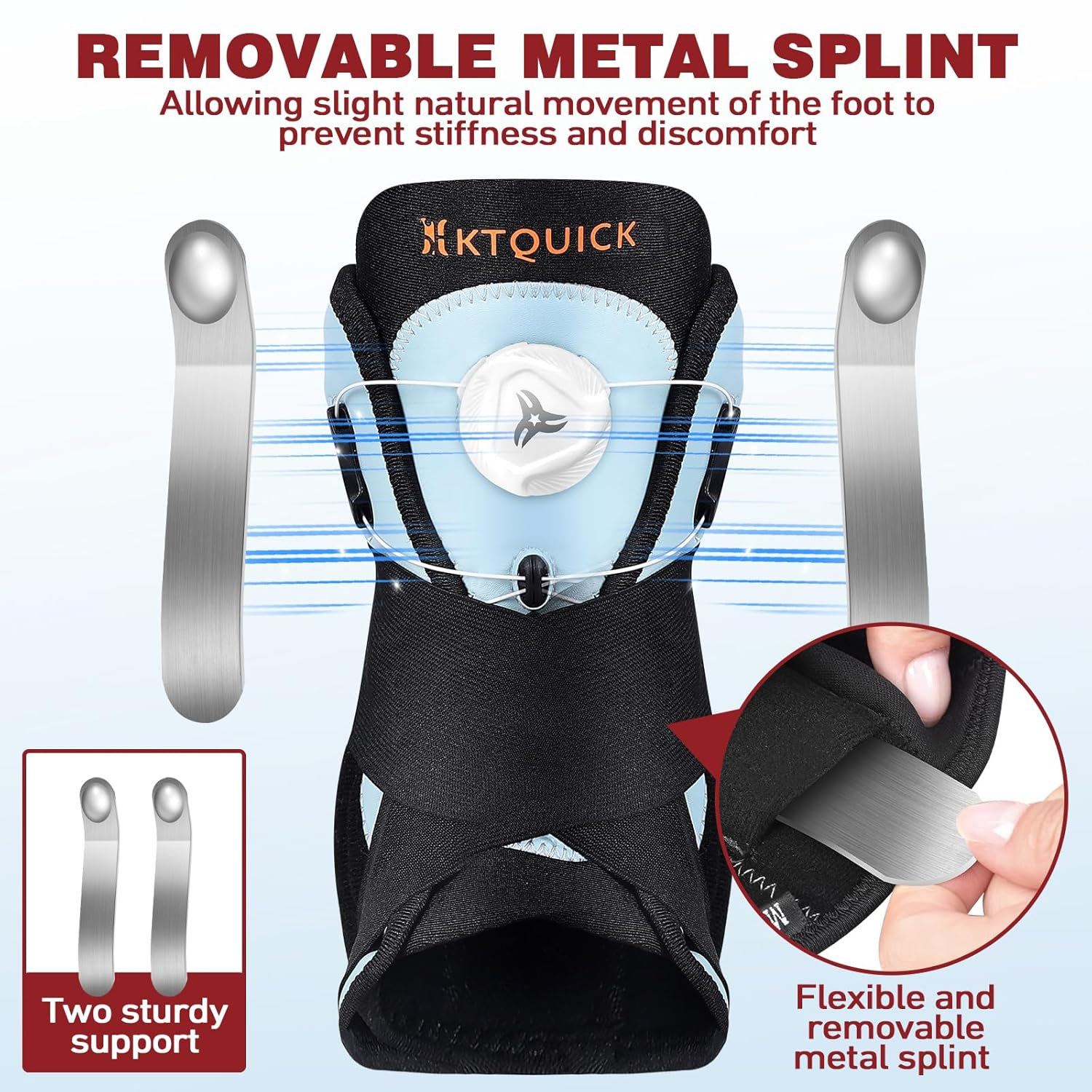 Ankle Brace for Sprained Ankle, Adjustable Knob Support with Removable Metal Splints, KTQUICK Breathable Ankle Stabilizer for Unsex, Pain Relief for Swelling, Injury Recovery&Sports,S(Shoes 5&lsquo;&rsquo;-8.5&lsquo;&rsquo;) image number 2