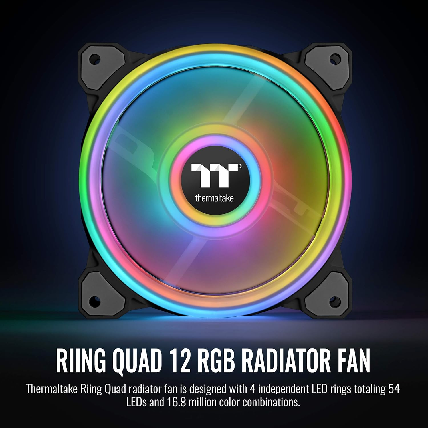 Thermaltake Riing Quad 120Mm 16.8 Million RGB (Alexa, Razer Chroma Sync-Able), 4 Light Rings 54 Addressable LED, 9 Blades Hydraulic Bearing Case/Rad Fan (NO Controller),1-Pack, CL-F088-PL12SW-C, Black image number 3