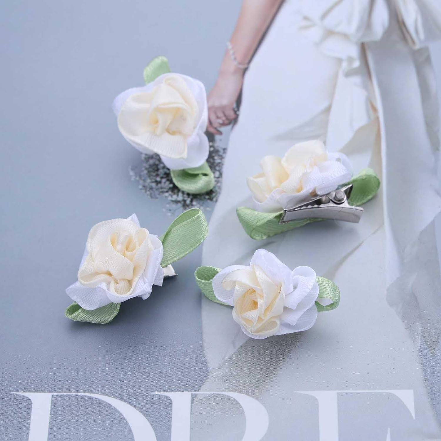 Hair Clips for Women White Flower Hair Clips for Styling Cute Rose Small Hair Clips Hair Claw Clips for Thin Hair Floral Mini Hair Clips Prom Wedding Hair Accessories Hair Pins image number 3