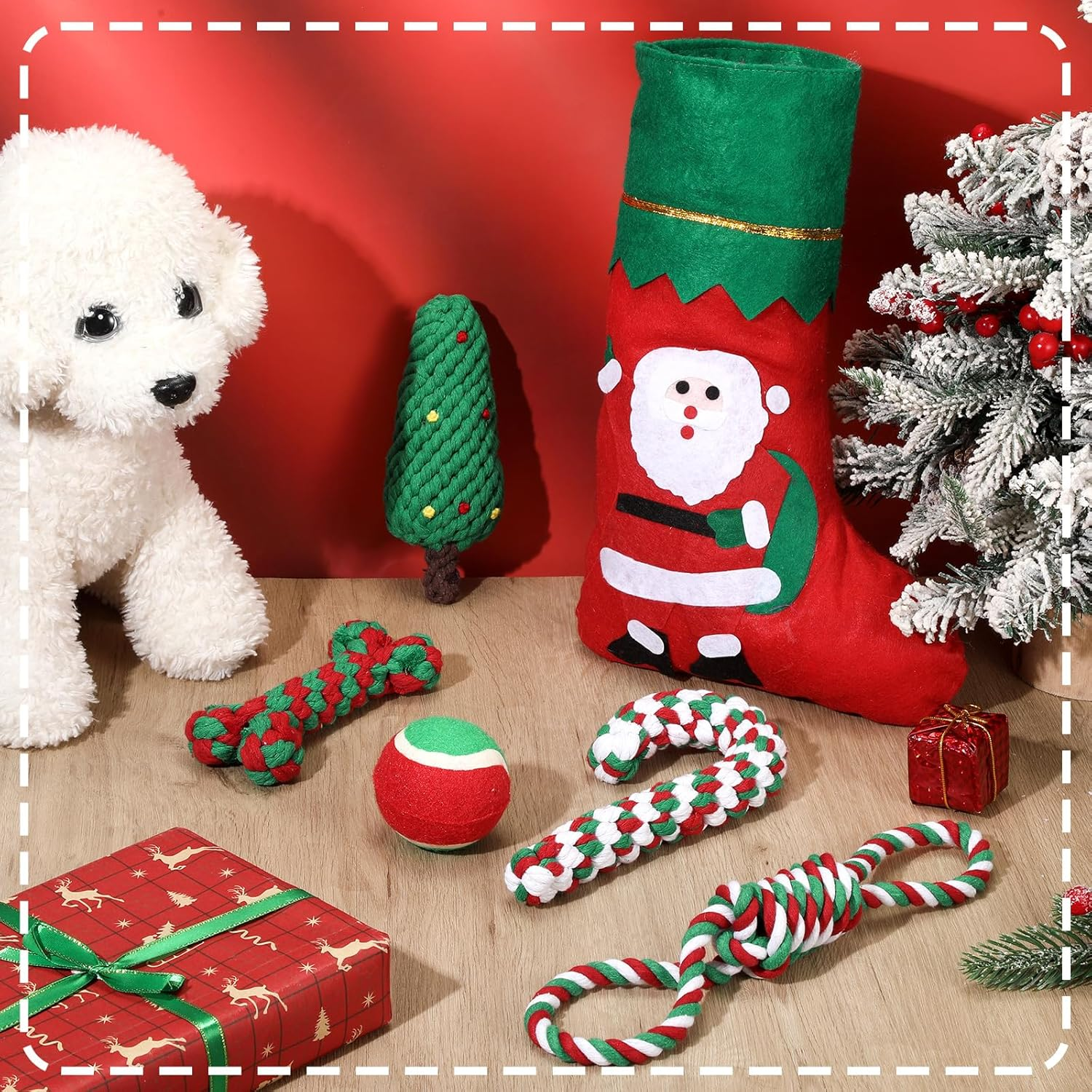 Xuniea 6 Pcs Christmas Dog Chew Toys Dog Rope Toys Pet Chew Training Toys Candy Cane Bone Tree Shape Knotted Ropes Assorted Styles for Small Medium Large Dog Puppy Pet Christmas Favors (Cute) image number 4