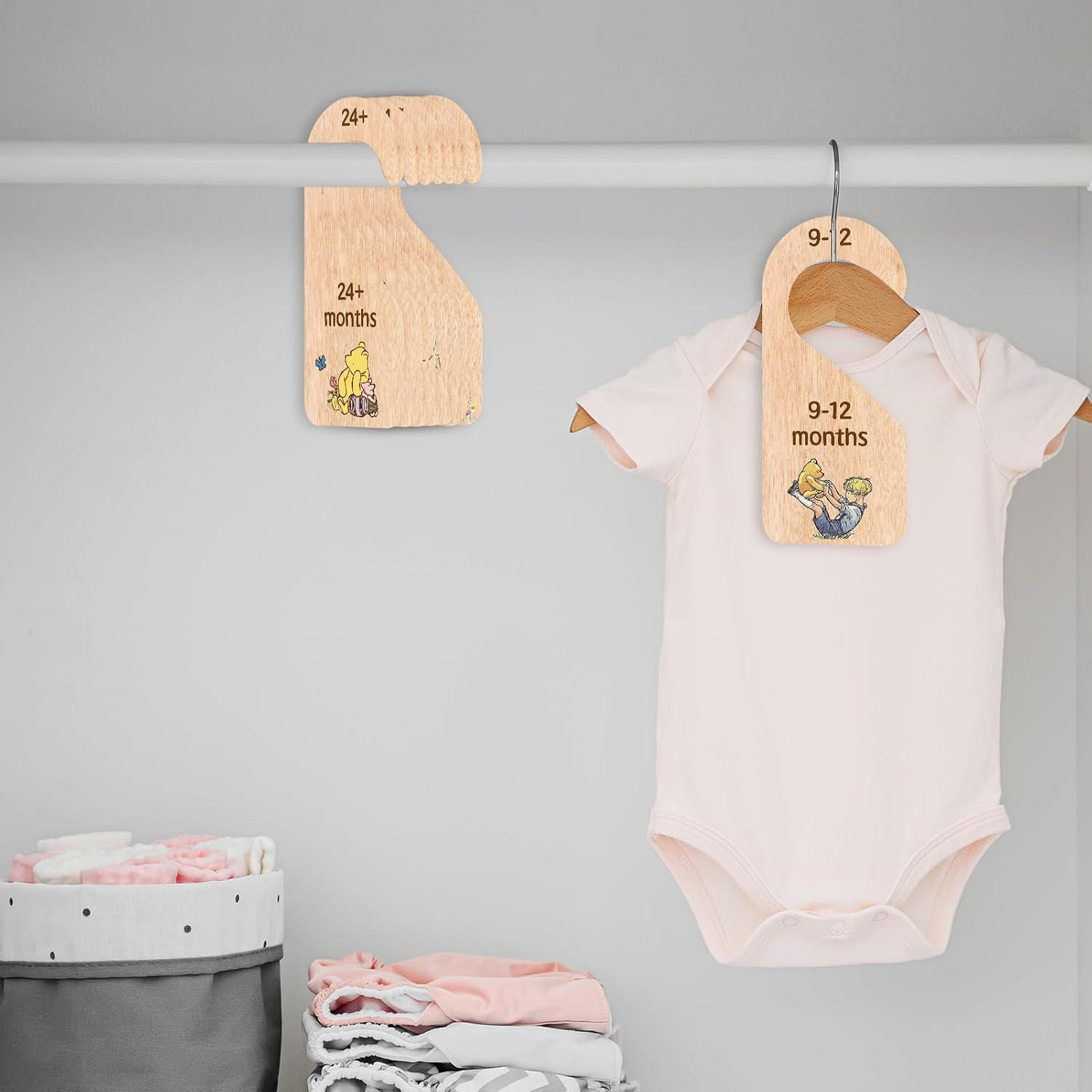 The Winnie Bear Baby Closet Dividers & Clothes Organizer for Nursery Decor Wooden Hanger for Newborn Baby Stuff from 0-24+ Months A118 image number 5