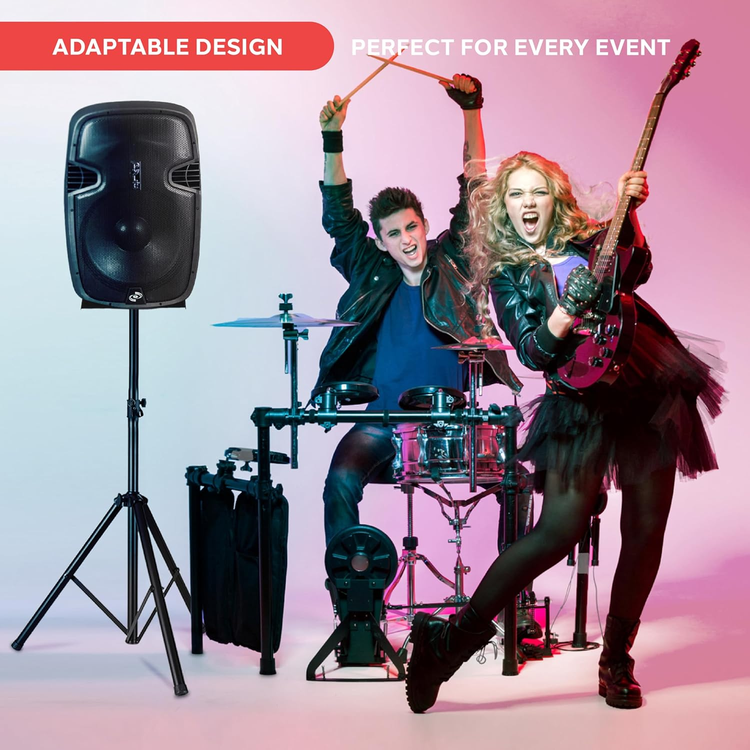 Pyle Dual Studio Monitor 2 Speaker Stand Mount Kit - Heavy Duty Tripod Pair and Adjustable Height from 34.0&rdquo; to 53.0&rdquo; W/Metal Platform Base - Easy Mobility Safety PIN for Structural Stability PSTND32 image number 6