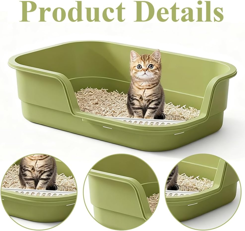 Extra-Large Semi-Enclosed Cat Litter Box, Anti-Splash Open Top Pussy Pan, Mint Green with Scoop, Odor Bag & Leak-Proof Board for Cats up to 40Lbs (49X35.5X13Cm) image number 3
