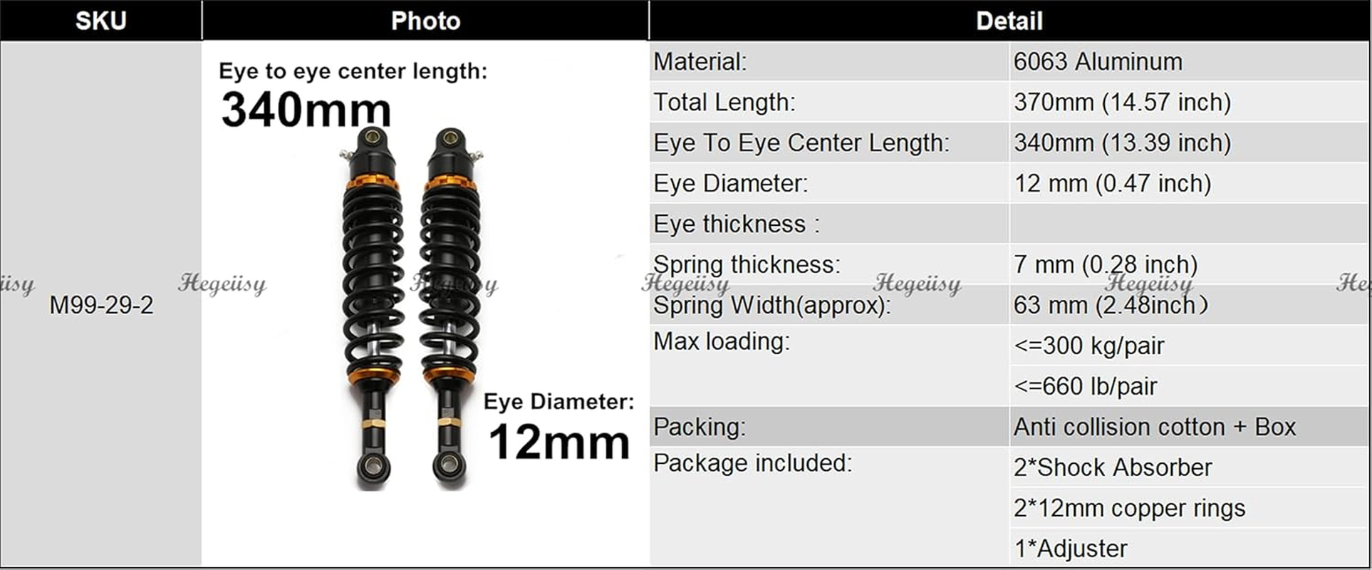 340Mm 13.38 Inch 7Mm Spring Universal Motorbike Air Shock Absorber Rear Suspension ATV Quad Scooter Dirt Bike for 50Cc 75Cc 90Cc 125Cc 150Cc 250Cc 300Cc image number 1