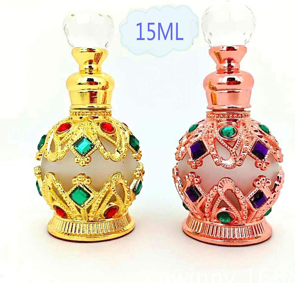 Suoirblss Vintage Glass Aromatherapy Empty Bottle Perfume Bottles Empty Refillable Essential Oil Bottle Decorative Bottles for Living Room (Gold) image number 1