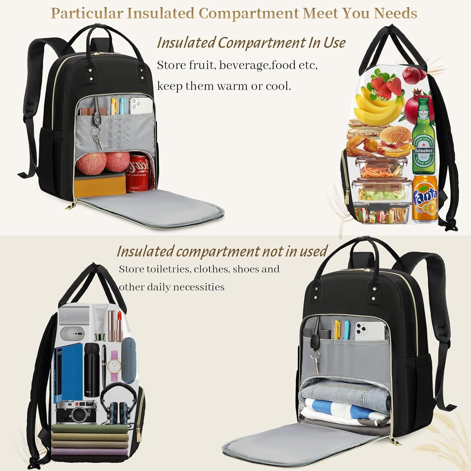 Lunch Backpack 15.6 Inch Laptop Backpack for Women Water Resistant Work Backpack with USB Charging Port Travel Business Backpack with Lunch Compartment image number 6