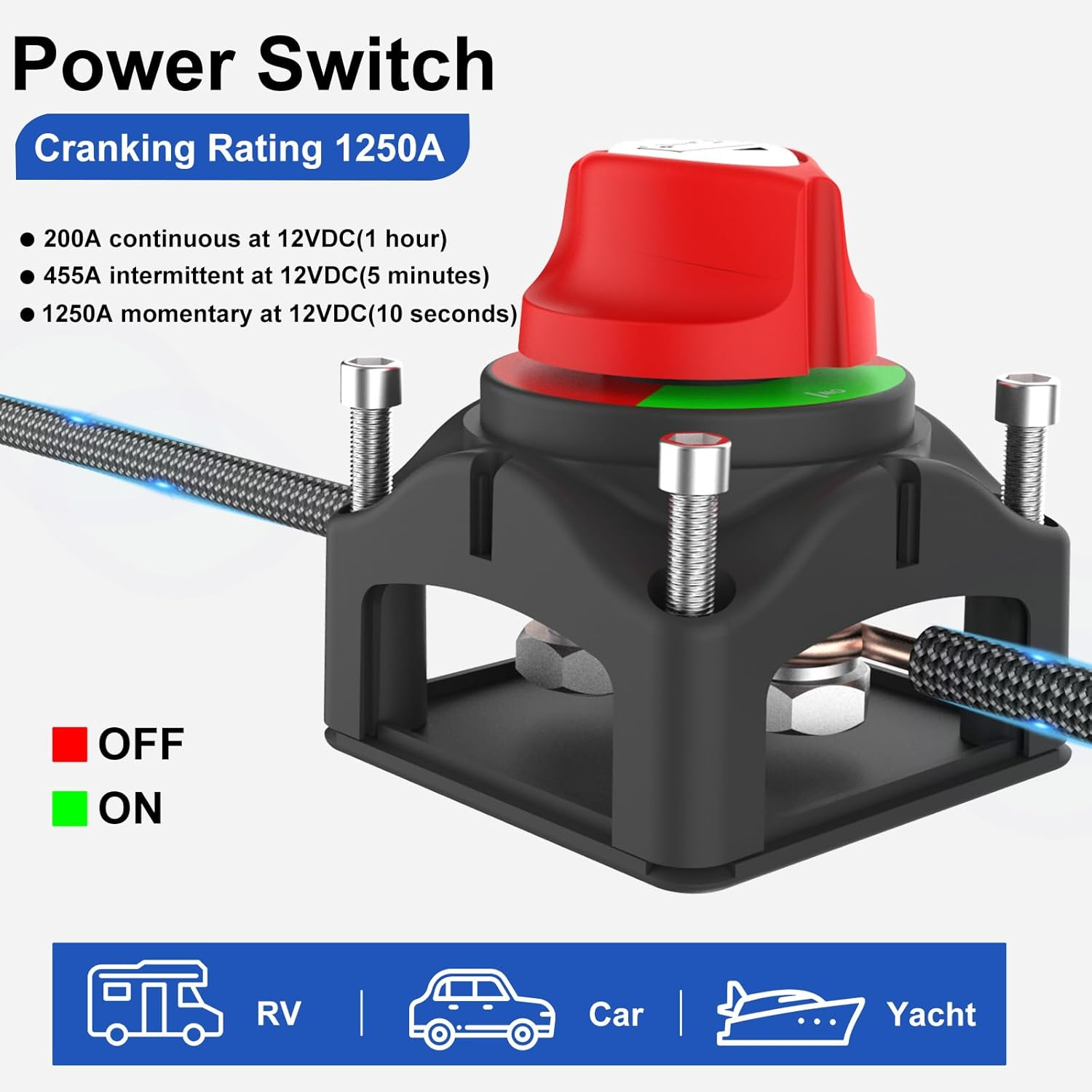 Battery Isolator Switch 12V Heavy Duty Kill Switch Waterproof Quick Cut off Switch for Car Marine Boat Rv image number 5
