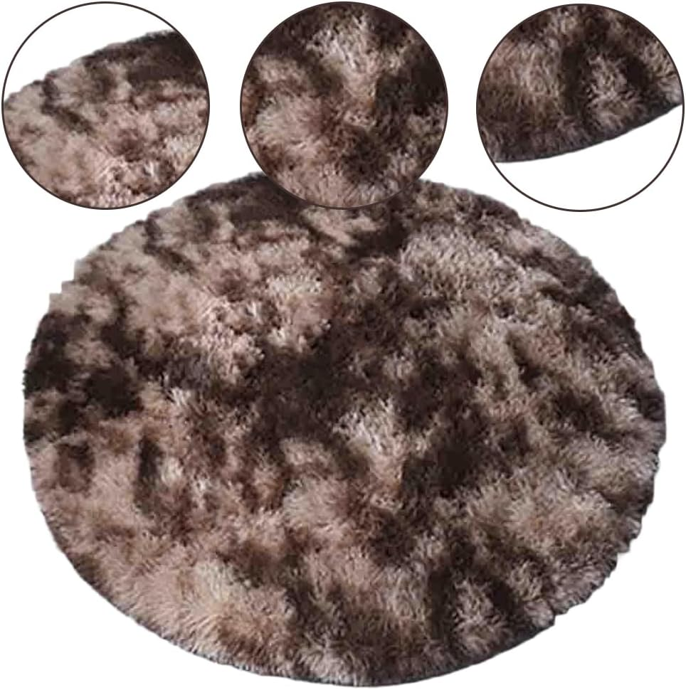 Coffee Brown round Rug, Ultra Soft Shaggy Circular Carpet, Non-Slip Eco-Friendly Fluffy Floor Mat, Cute Room Office Decor, for Living Room, Bedroom, Yoga & Office ﻿
