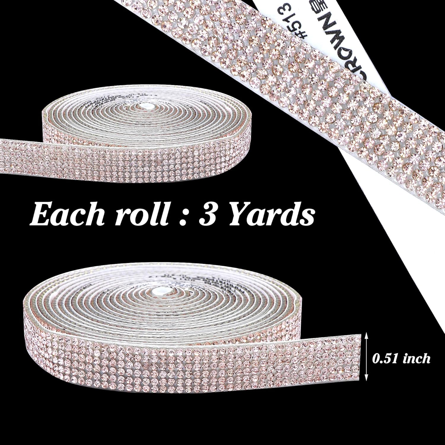 Self Adhesive Champagne Crystal Rhinestone Strips Diamond Ribbon Bling Gemstone Sticker Roll for Craft with 2 Mm Stones for DIY Arts, Wedding Party, Car Phone Decoration image number 4