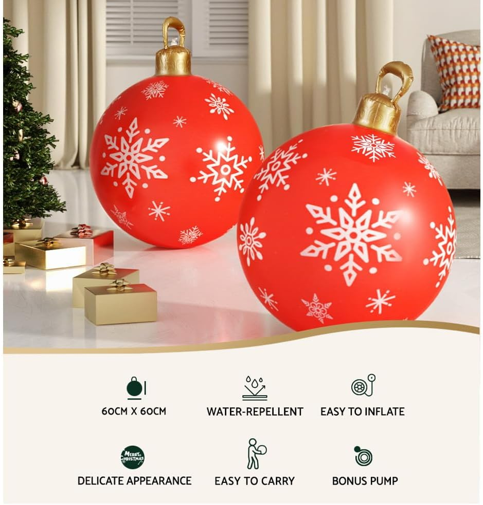 Jingle Jollys Christmas Inflatable Ball, Outdoor Decorations Decor Baubles Ornament Yard Garden Home Patio Room Decoration for Holiday, Water-Resistant Easy-Carry Handle Red image number 6