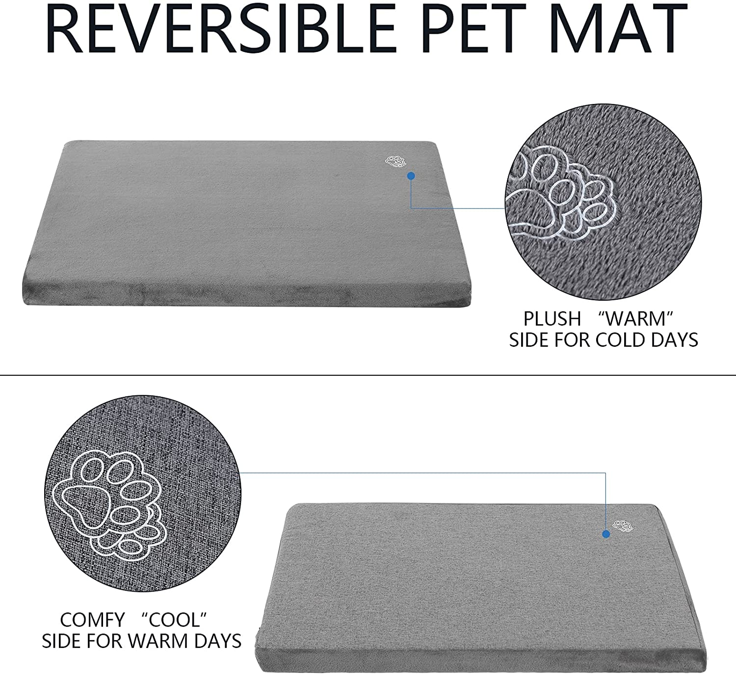 EMPSIGN Stylish Dog Bed Mat Dog Crate Pad Mattress Reversible (Cool and Warm), Water Proof Linings, Removable Machine Washable Cover, Firm Support Pet Crate Bed for Small to Xx-Large Dogs, Grey image number 6