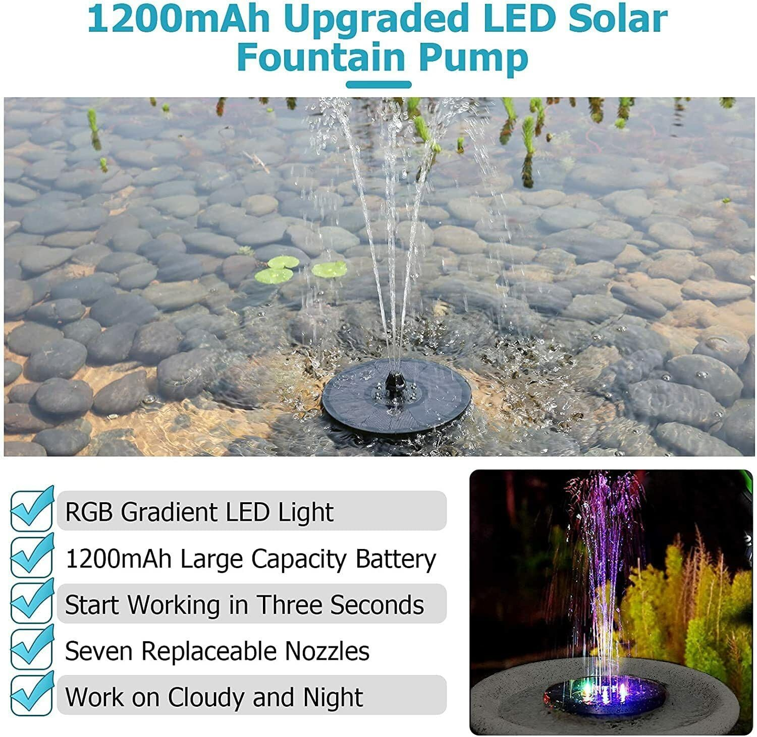Leona Co LED Solar Fountain Pump Bird Bath, 3W Floating Water Fountain Pump with Color Led Lights for Outdoor, Garden, Fish Tank, Pond, Pool image number 3