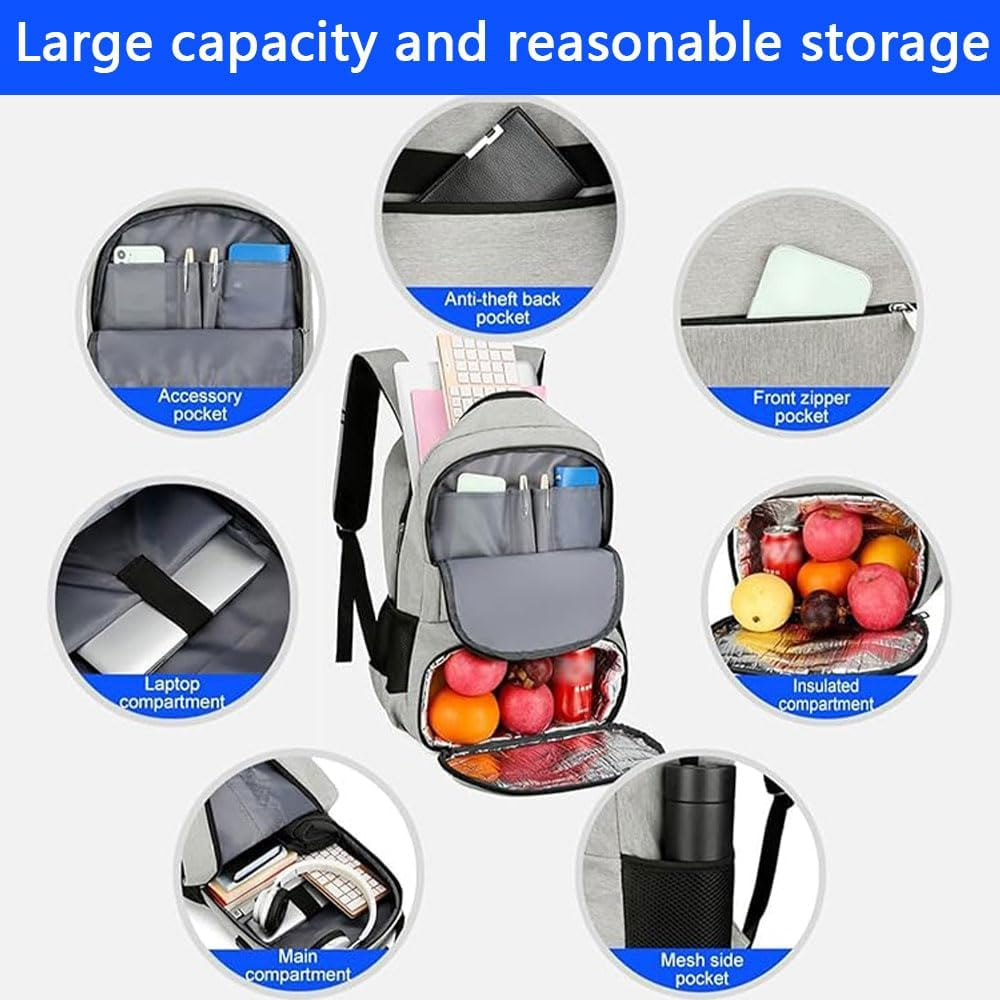 Lunch Backpack with Laptop Compartment &ndash; Waterproof Travel Work Backpack with Insulated Cooler Pocket, USB & Headphone Port, Leak-Proof Lunch Bag for Men & Women image number 2