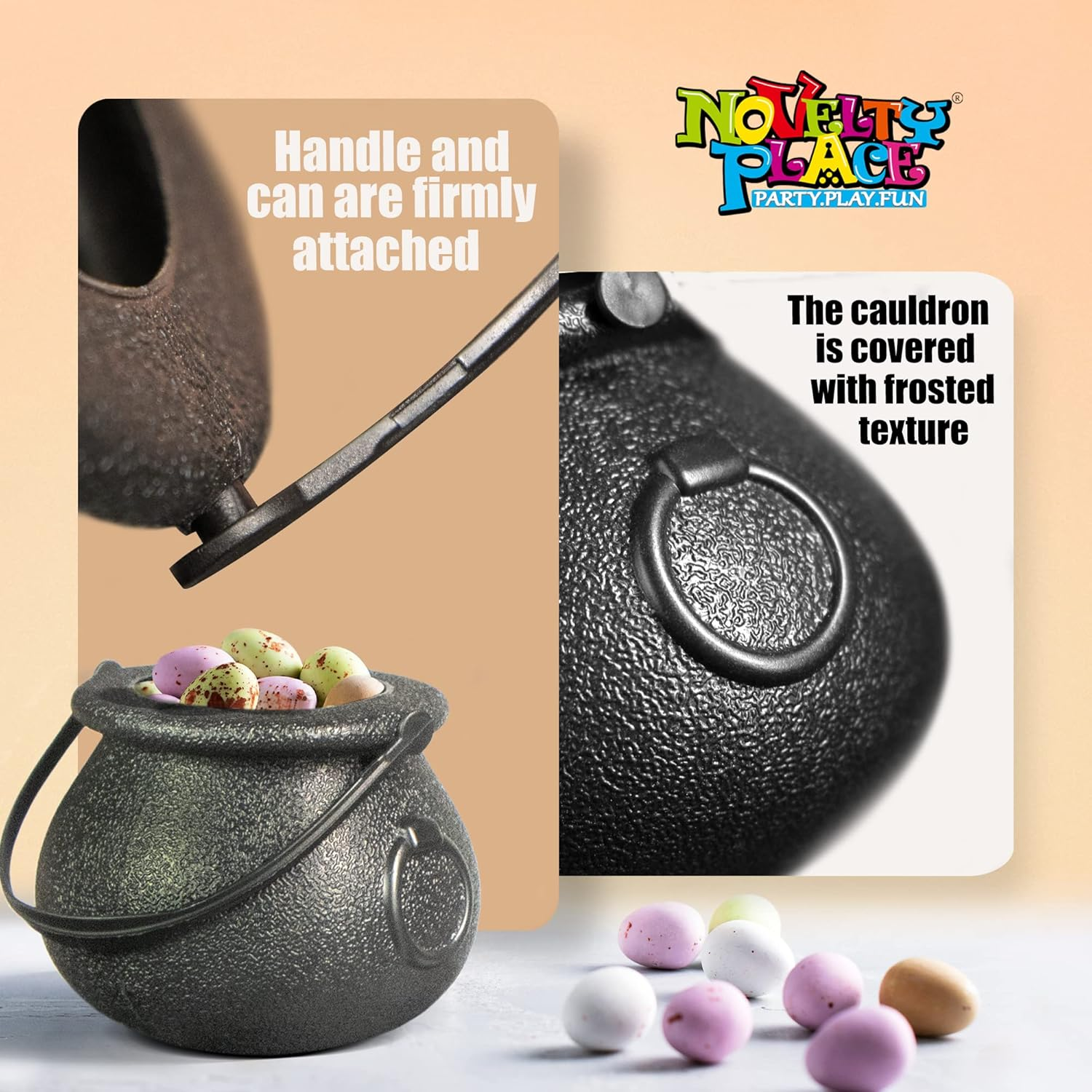 Novelty Place 12 Pcs Spooky Halloween Candy Cauldrons - Mini Black Cauldron Children Bucket Toys for St. Patrick&rsquo;S Day Pot of Gold, Trick or Treat, Halloween Decoration and Kid Birthday Party Favors image number 1