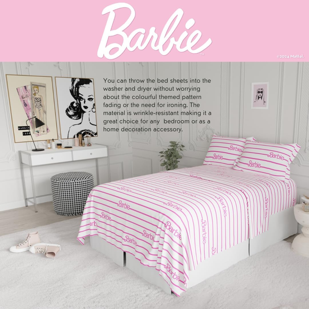 Franco Collectibles Barbie Logo Bedding Super Soft Cozy Microfiber 4 Piece Full Sheet Set, (Officially Licensed Product) image number 1