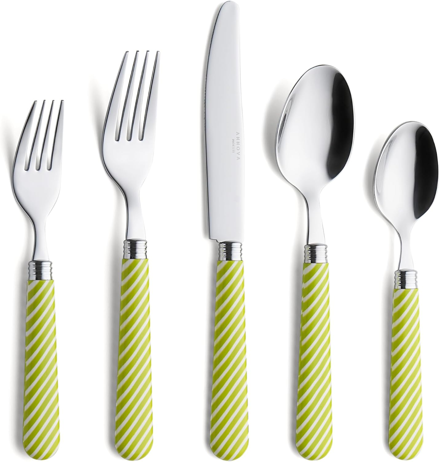 ANNOVA Silverware Set 20 Pieces Stainless Steel Cutlery Color Handle Flatware - 4 X Dinner Knife; 4 X Dinner Fork; 4 X Salad Fork; 4 X Dinner Spoon; 4 X Dessert Spoon (Wood)