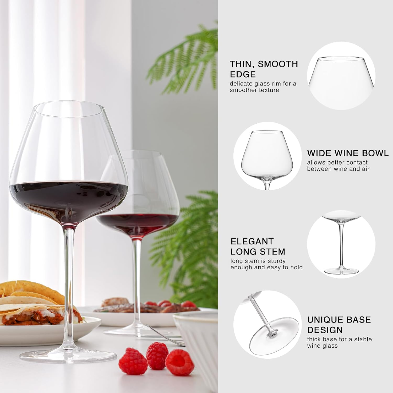 WOTOR Red Wine Glasses Set of 4, 25 Oz Large Burgundy Wine Glasses with Long Stem, Hand Blown Crystal Wine Glasses - Light, Ultra-Thin, Gift Packaging for Wedding, Anniversary (Clear) image number 1