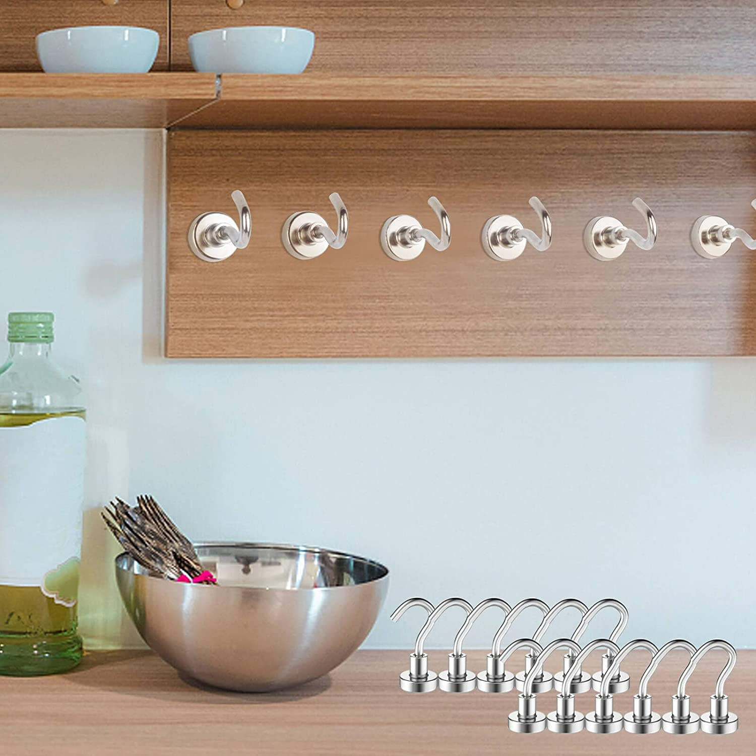 MIN CI 20Pack Magnetic Hooks Cruise Heavy Duty, 25LBS Strong Neodymium Metal Magnets Hook for Hanging Cruise Ship Camping Grill Kitchen Fridge Garage Wall and Refrigerator,Silver,E16Mm-20Pack image number 2