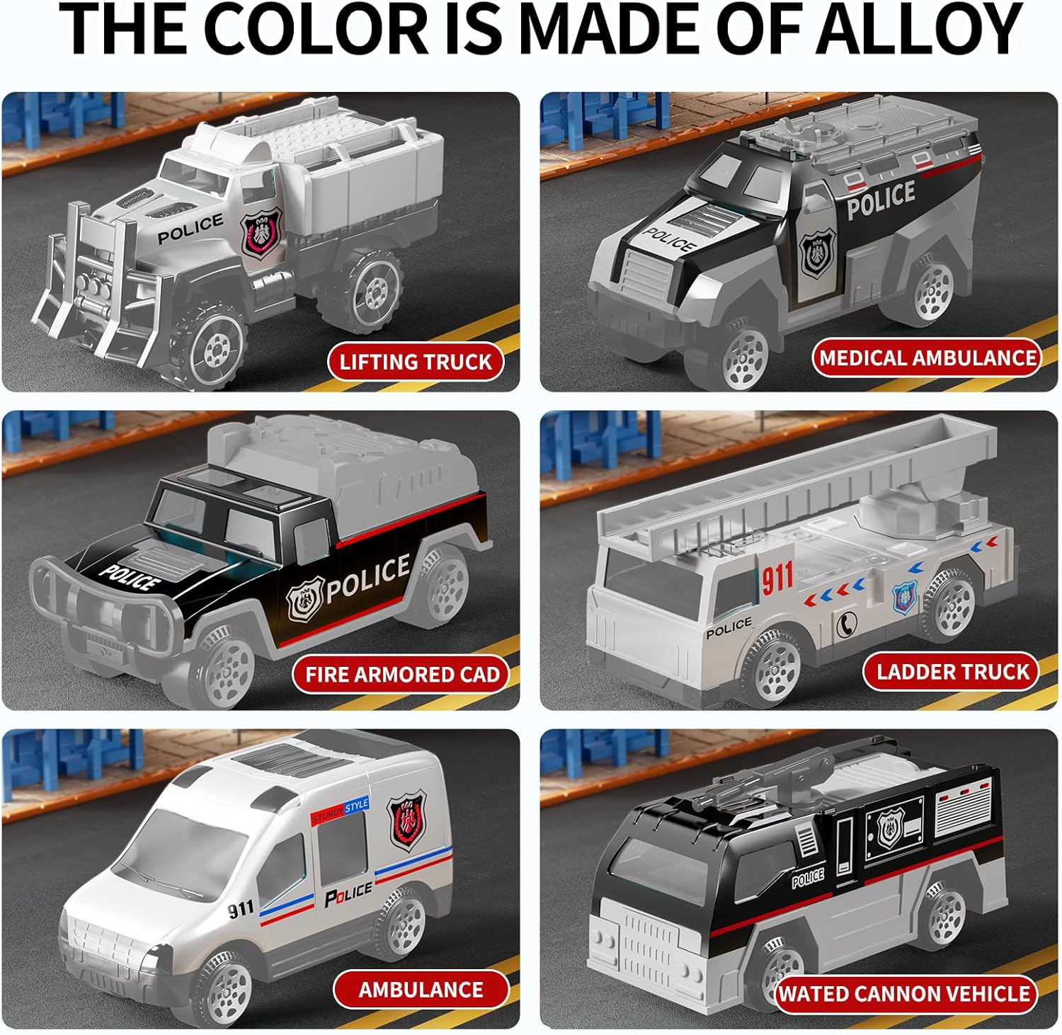 Police Trucks Toy Set with Play Mat, Carrier Truck Play Vehicles Set for 3 4 5 6 Years Old Boys Kids, Die-Cast Car Toy for Toddlers 3-4 Years, Birthday Gifts Toys for 3-9 Year Old Boys image number 3