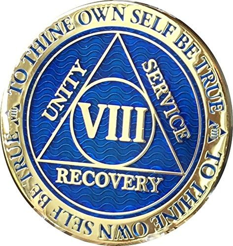 8 Year AA Medallion Dusty Blue Color Gold Plated Chip