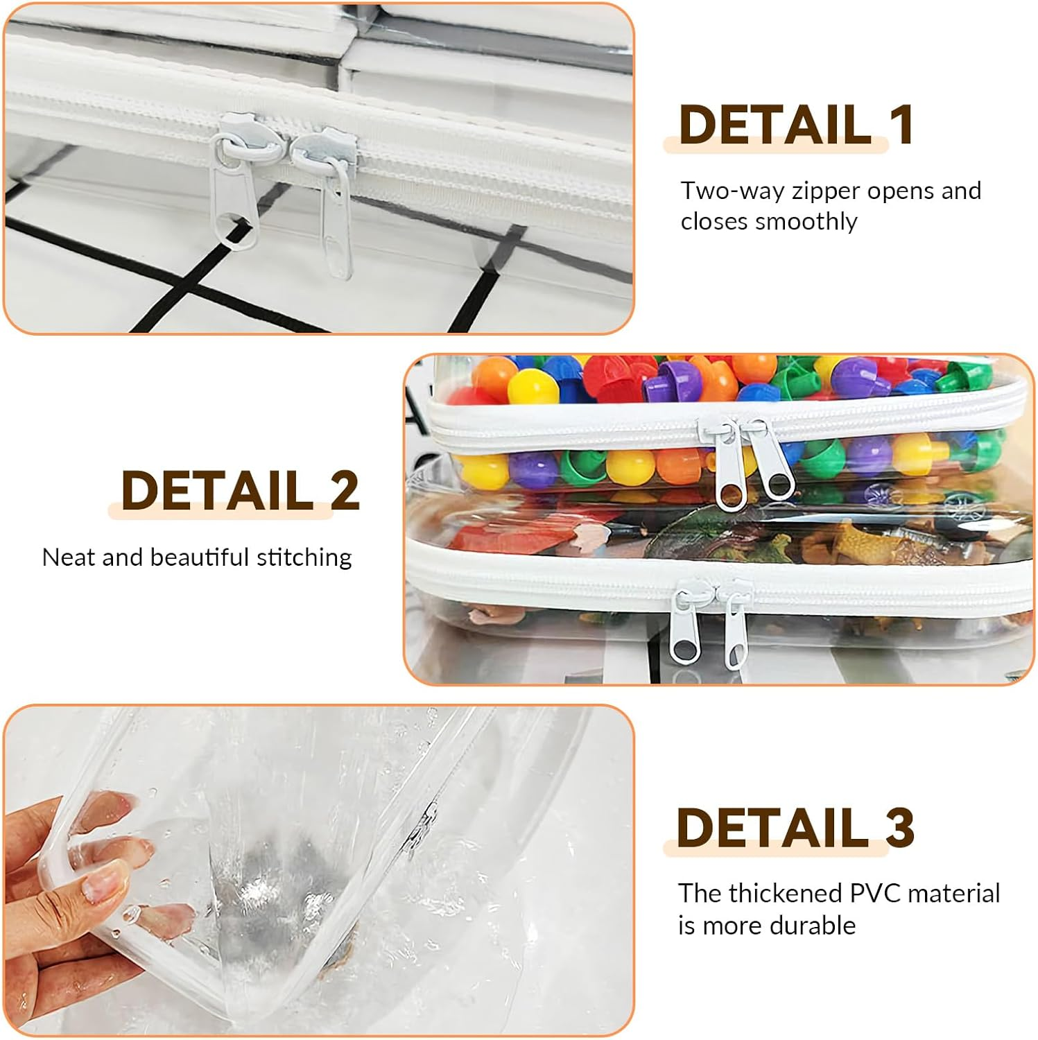 2Er Pack Clear Hard Shell Zipper Case,Clear Zipper Pouches for Small Items, Toys, Building Blocks, Puzzles, Cosmetics,Semi-Hard Travel Storage Bag Toiletries Zipper Storage Bag (25X20X5Cm) image number 3